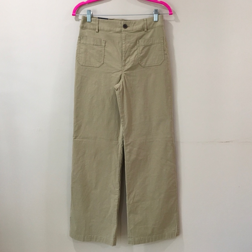 J. Crew Utility Style Wide Leg Trousers Tan Cotton Chino Patch Pockets Women 27